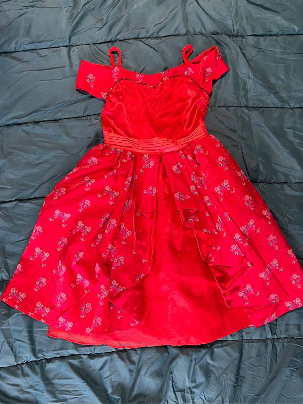Disney Red Floral Off-Shoulder Girls Formal Dress